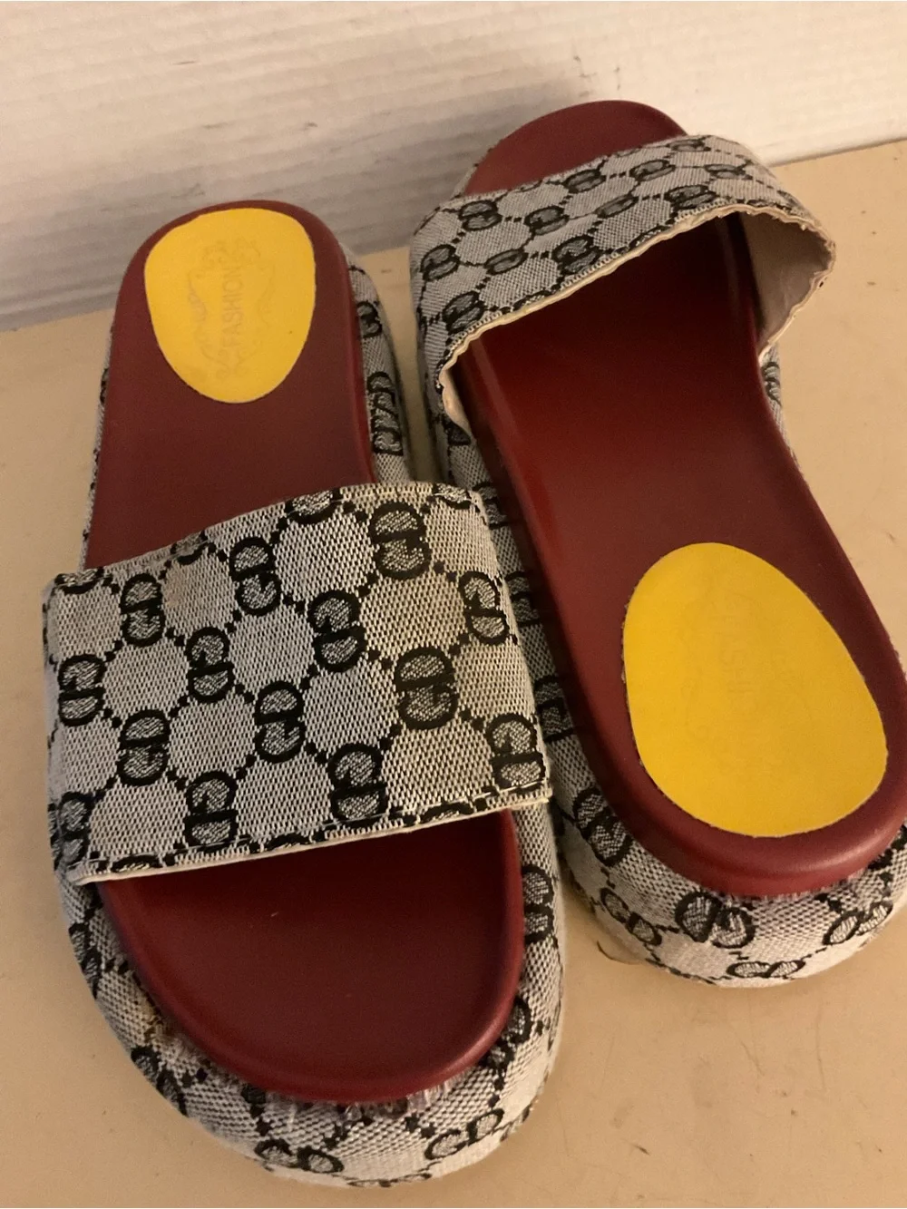 Fashion women canvas platform monogram slide sandals US 10